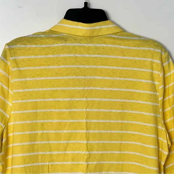 Lands End Yellow Striped Split Neck Polo Shirt Linen Blend Size Large Top 14/16 - Picture 5 of 11